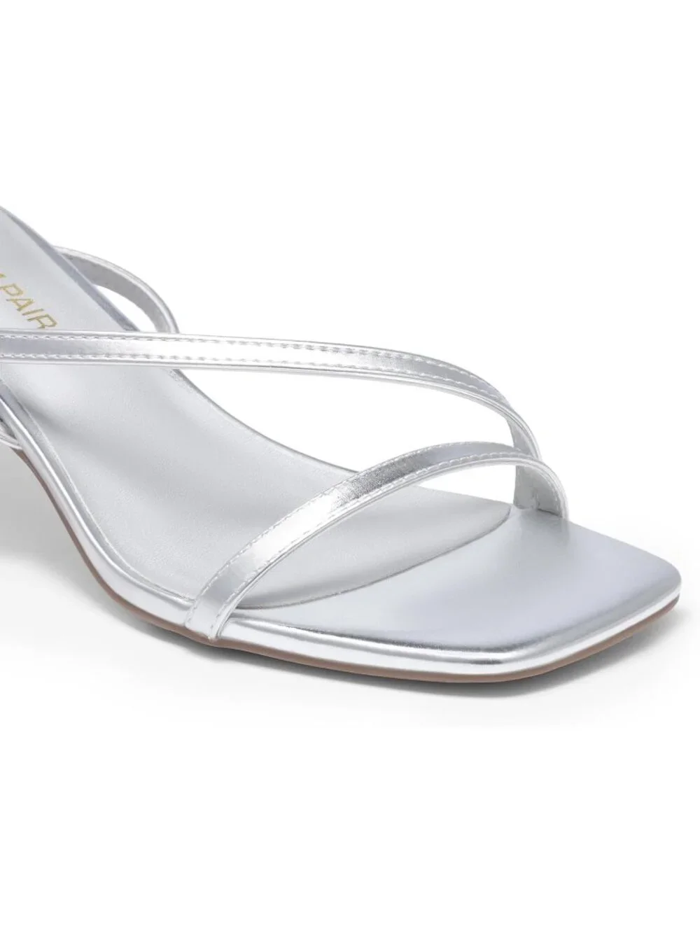 Women's Silver Faux Leather Low Kitten Heels Open Square Toe Ankle Strap Sandals